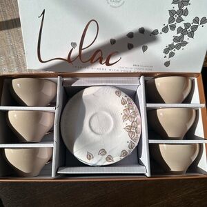 Brand new Lilac brand espresso cups with saucers. Set of 6.